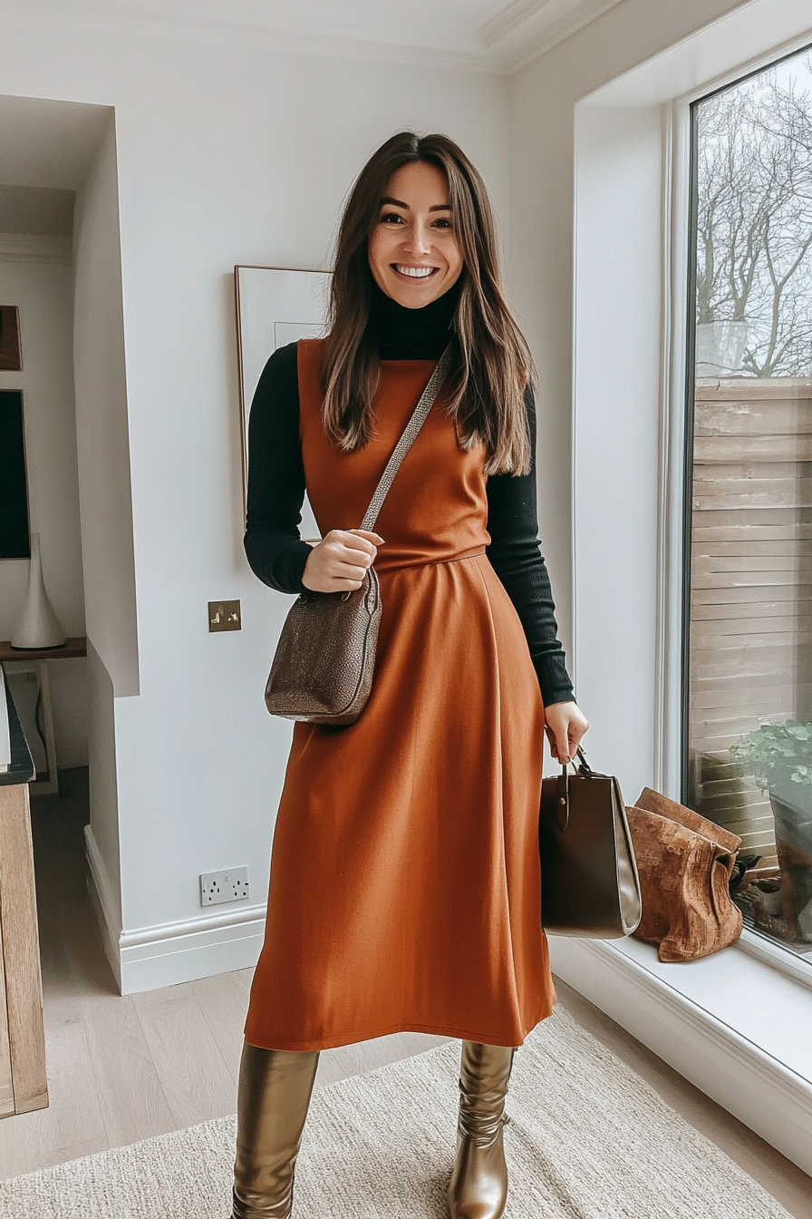6. Layered Midi Dress & Turtleneck (London Outfit Ideas) - London Outfit Ideas