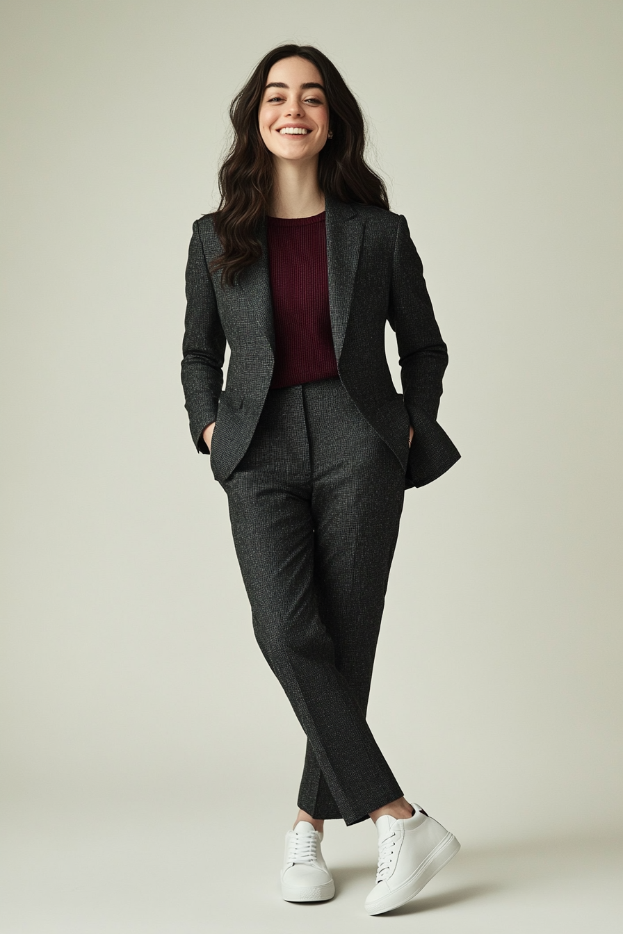 8. Tailored Wool Suit & Sneakers (London Outfit Ideas) - London Outfit Ideas