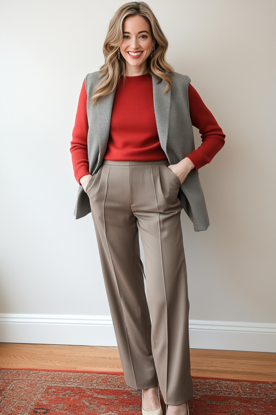 9. Chic Office Ensemble (Red Sweater Outfit Ideas) - Red Sweater Outfit Ideas