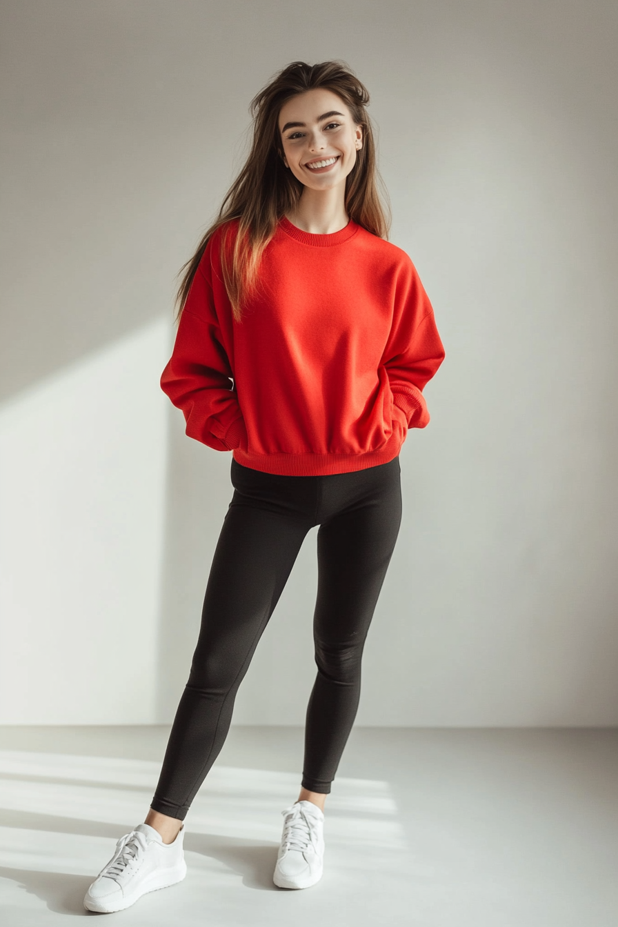 14. Sporty Athleisure Vibes (Red Sweater Outfit Ideas) - Red Sweater Outfit Ideas