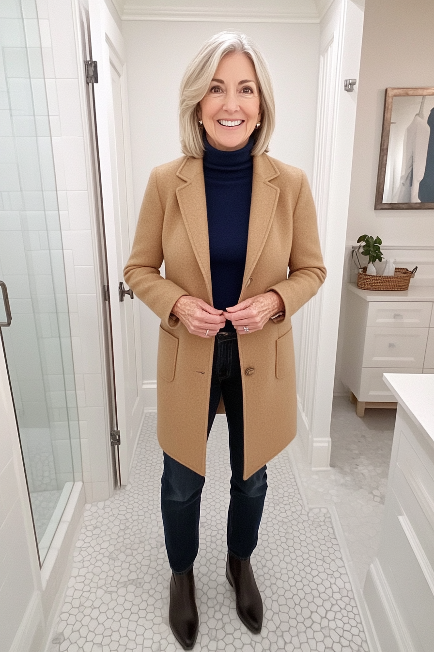 1. Classic Wool Coat & Tailored Denim (Casual Winter Outfits For Women Over 50) - Casual Winter Outfits For Women Over 50