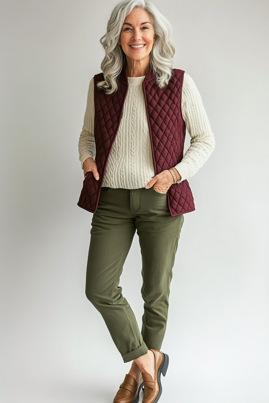 2. Chunky Knit & Quilted Vest (Casual Winter Outfits For Women Over 50) - Casual Winter Outfits For Women Over 50