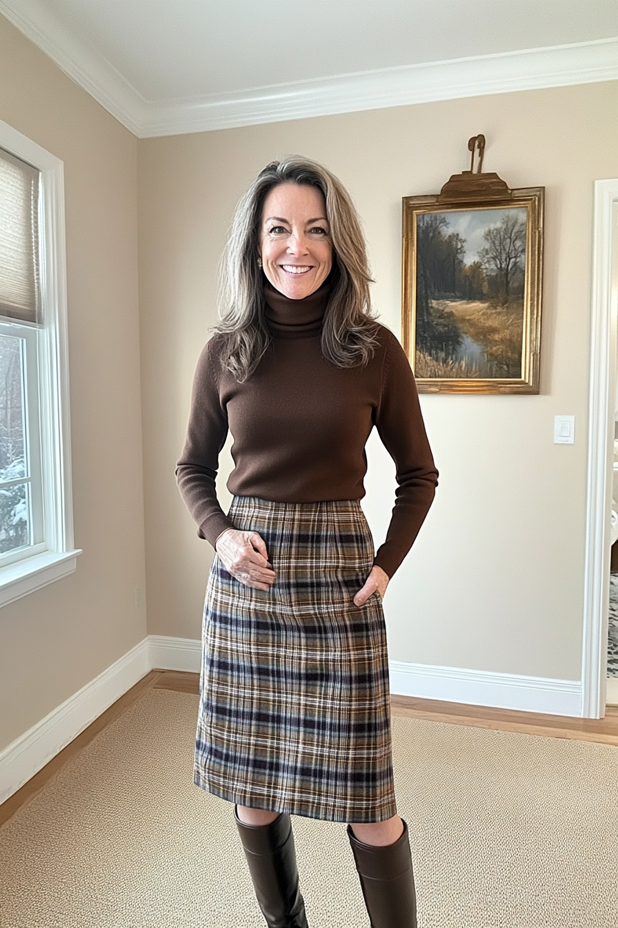 3. Cashmere Turtleneck & Midi Skirt (Casual Winter Outfits For Women Over 50) - Casual Winter Outfits For Women Over 50