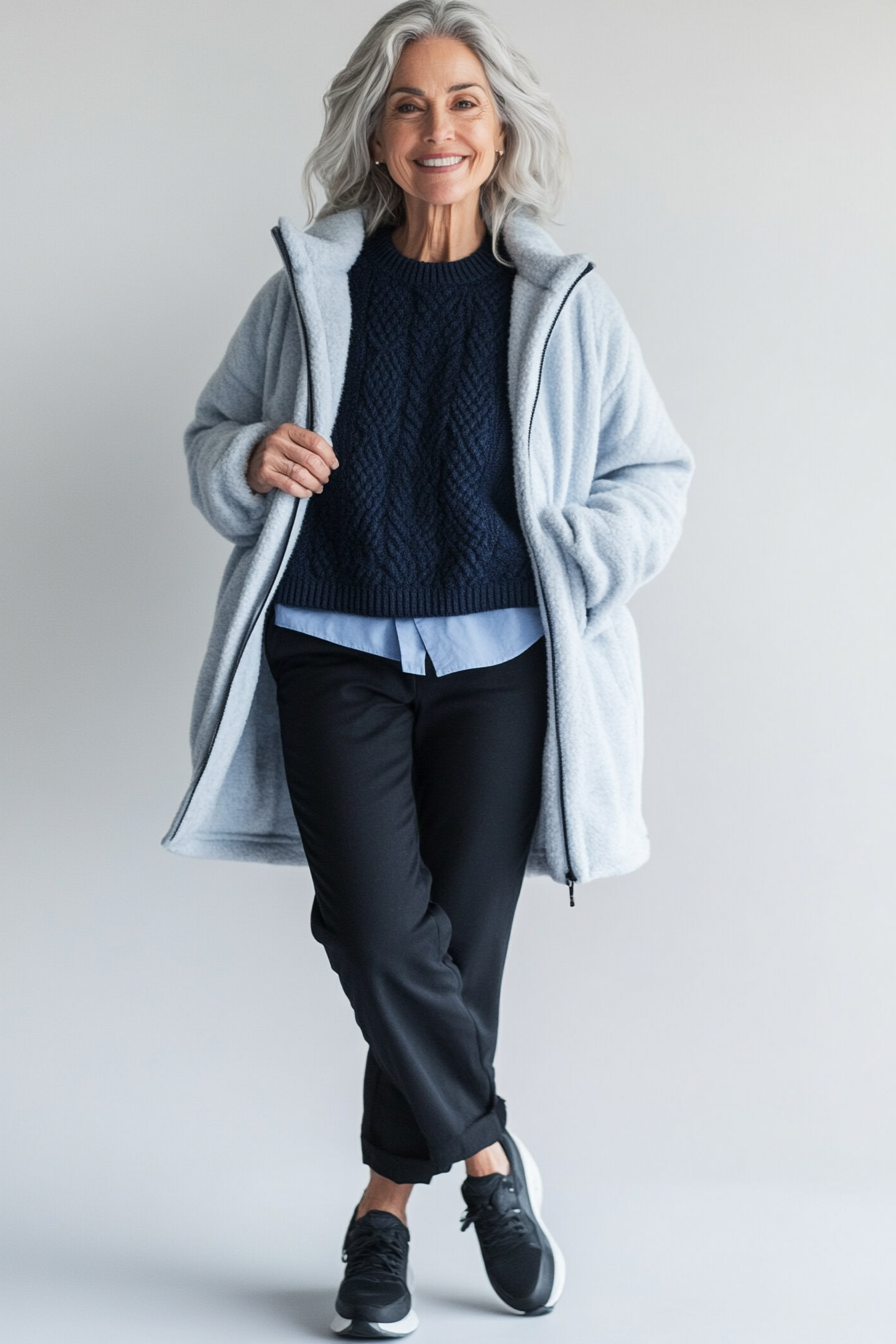 10. Fleece Jacket & Sporty Joggers (Casual Winter Outfits For Women Over 50) - Casual Winter Outfits For Women Over 50