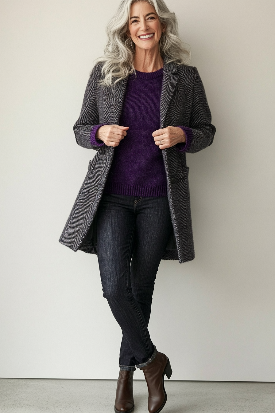 11. Layered Knit & Midi Coat (Casual Winter Outfits For Women Over 50) - Casual Winter Outfits For Women Over 50