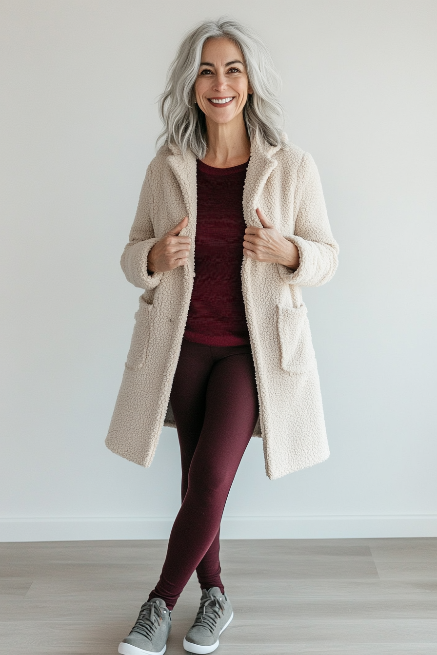 12. Teddy Coat & Soft Layers (Casual Winter Outfits For Women Over 50) - Casual Winter Outfits For Women Over 50