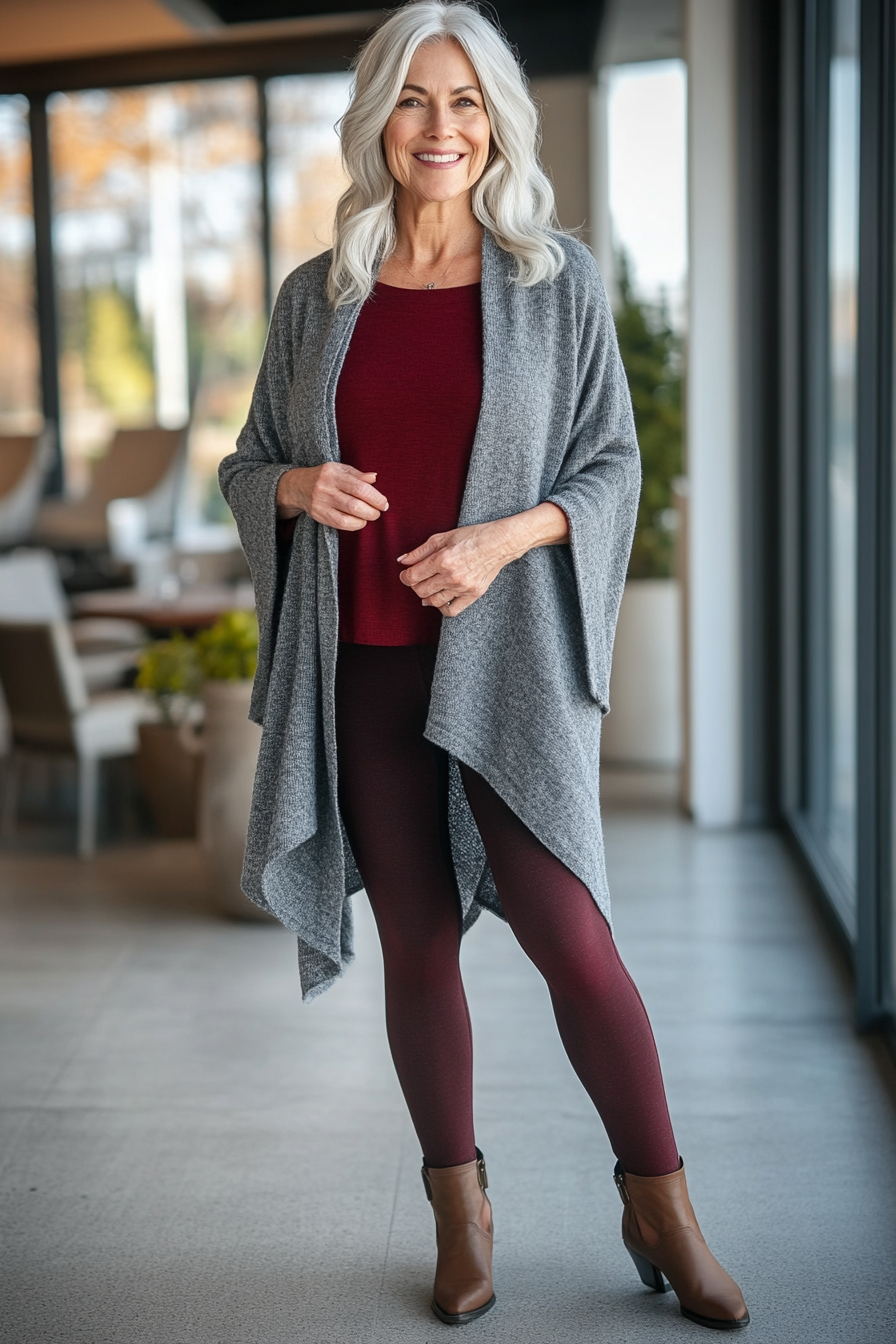 16. Knit Poncho & Leggings (Casual Winter Outfits For Women Over 50) - Casual Winter Outfits For Women Over 50