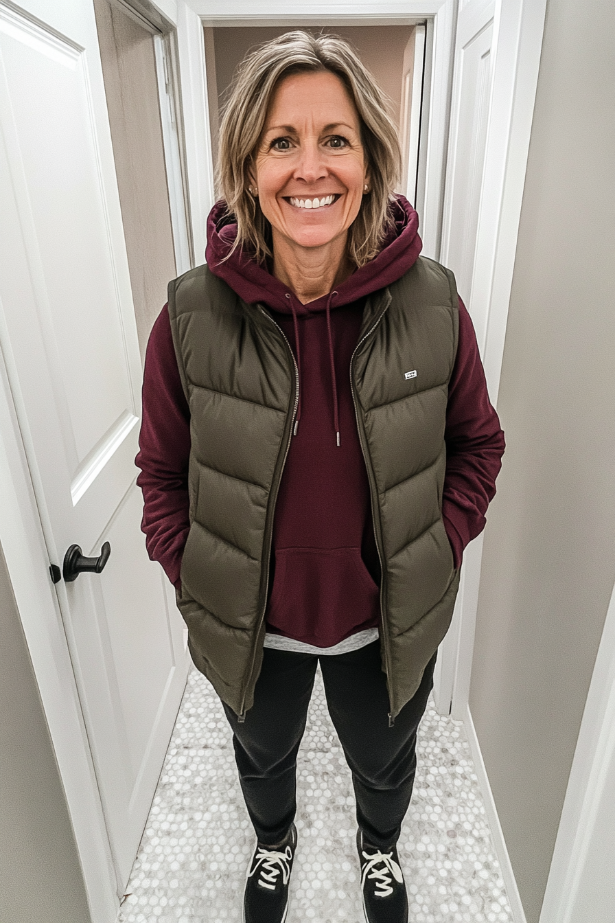 19. Layered Hoodie & Puffer Vest (Casual Winter Outfits For Women Over 50) - Casual Winter Outfits For Women Over 50
