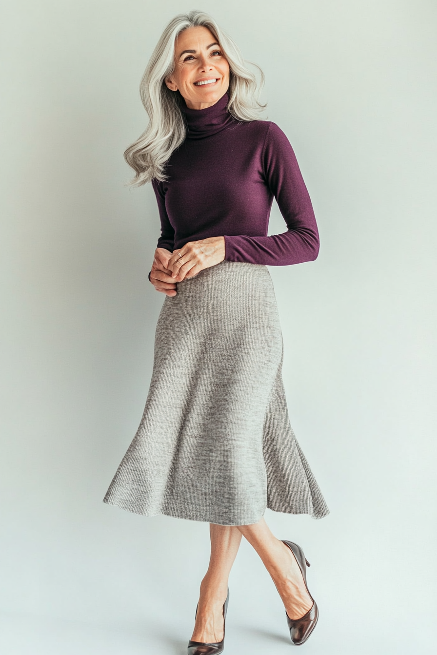26. Turtleneck & Knit Skirt Ensemble (Casual Winter Outfits For Women Over 50) - Casual Winter Outfits For Women Over 50