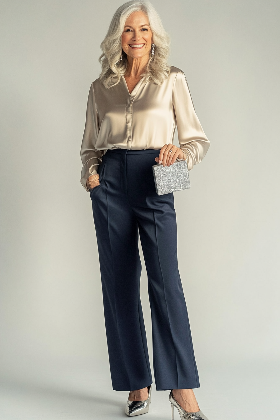 5. Sophisticated Metallic Touch (Concert Outfit Ideas For Women Over 50) - Concert Outfit Ideas For Women Over 50