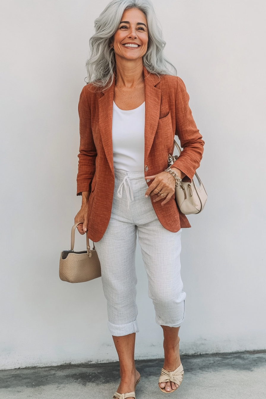 7. Layered Cool in Linen (Concert Outfit Ideas For Women Over 50) - Concert Outfit Ideas For Women Over 50
