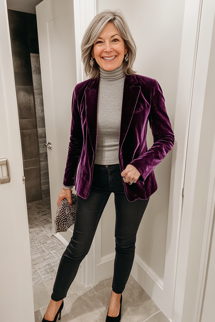 12. Casual Glam in Velvet (Concert Outfit Ideas For Women Over 50) - Concert Outfit Ideas For Women Over 50