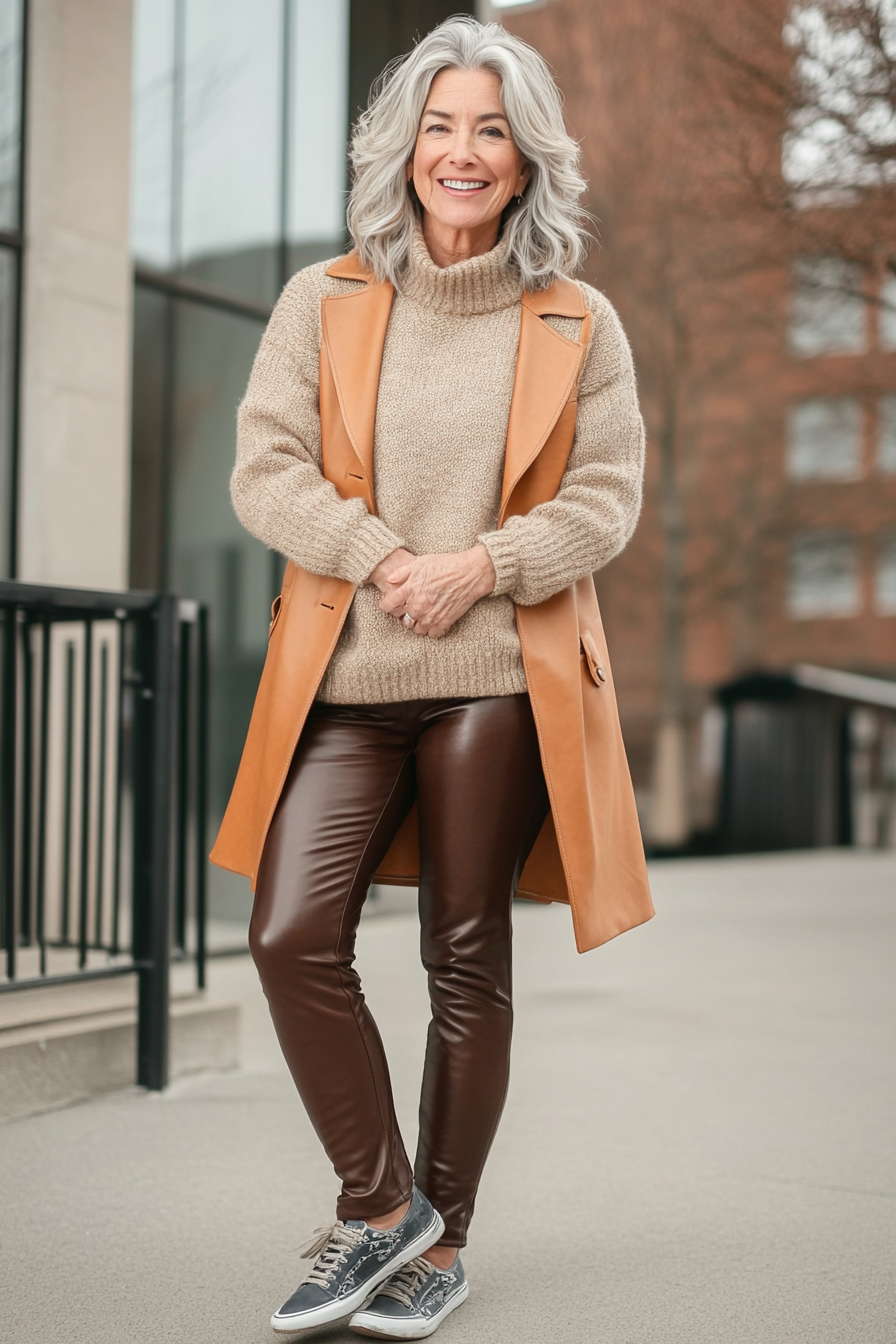 15. Cozy Knit & Leather Fusion (Concert Outfit Ideas For Women Over 50) - Concert Outfit Ideas For Women Over 50