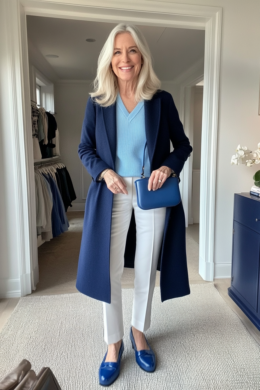 19. Effortless Chic in Tones of Blue (Concert Outfit Ideas For Women Over 50) - Concert Outfit Ideas For Women Over 50