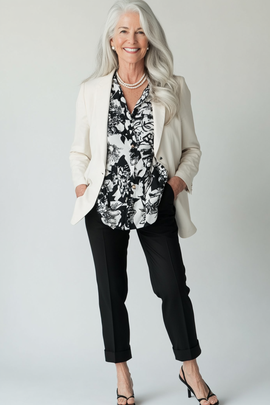 20. Classic Cool in Black & White (Concert Outfit Ideas For Women Over 50) - Concert Outfit Ideas For Women Over 50