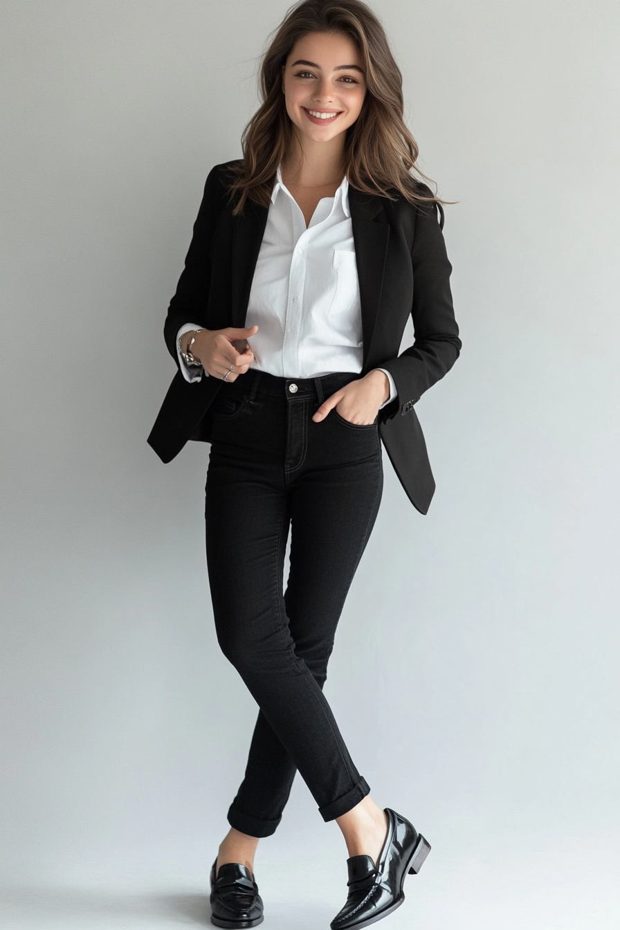 1. Classic Monochrome (Black Jeans Outfit Ideas) - Black Jeans Outfit Ideas