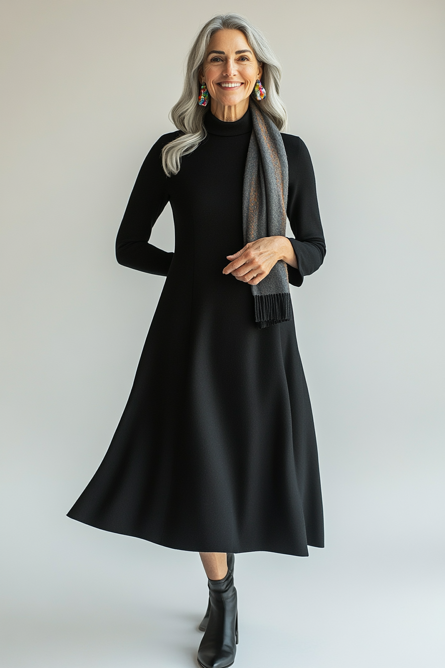 7. Wool-Blend Shift Dress in Classic Black (Winter Dresses For Women Over 50) - Winter Dresses For Women Over 50
