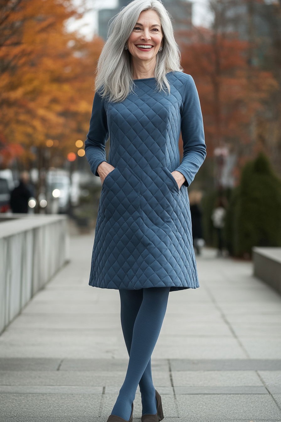 8. Quilted Jersey Dress in Slate Blue (Winter Dresses For Women Over 50) - Winter Dresses For Women Over 50