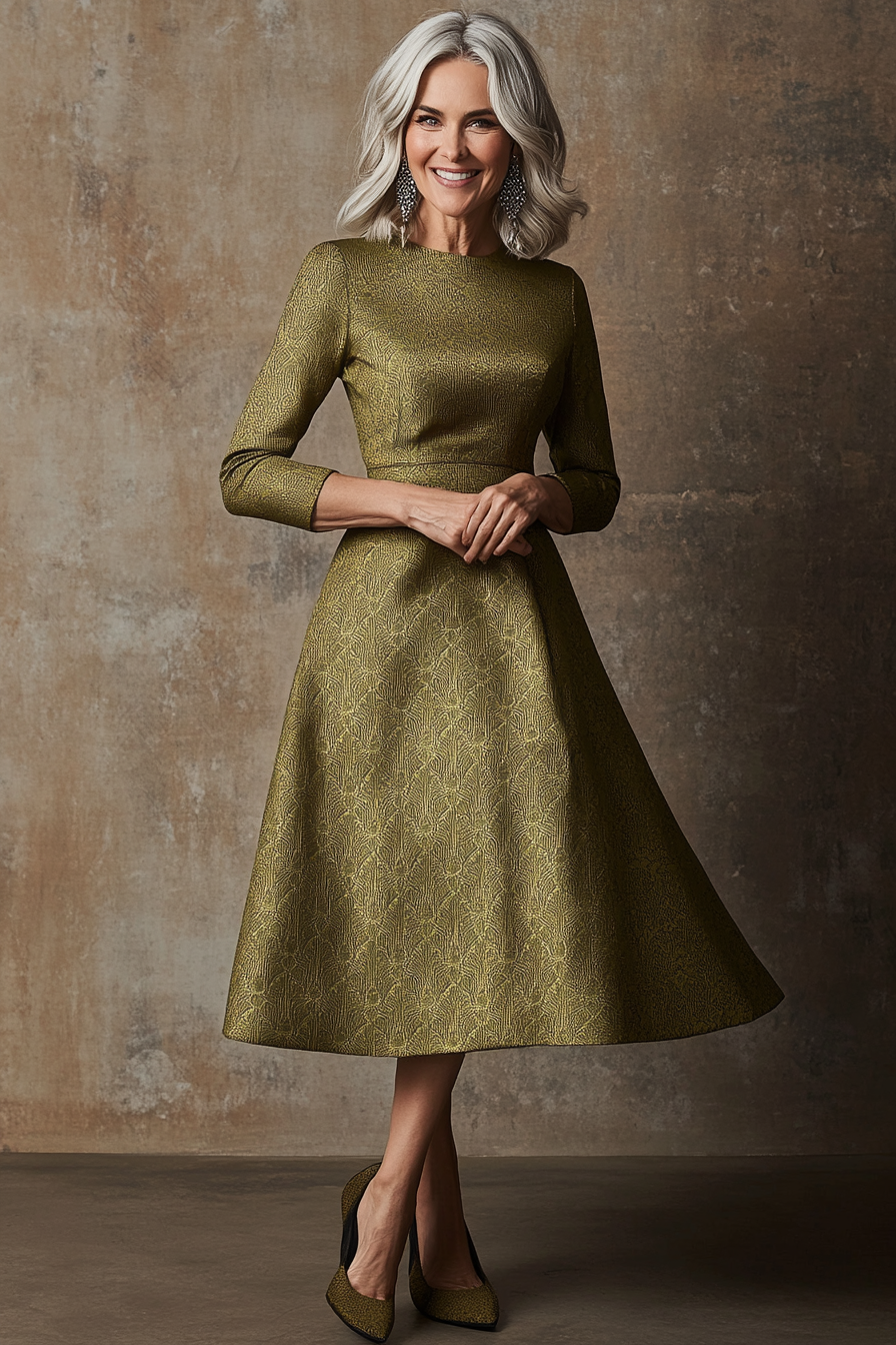 14. Jacquard Midi Dress in Olive Green (Winter Dresses For Women Over 50) - Winter Dresses For Women Over 50