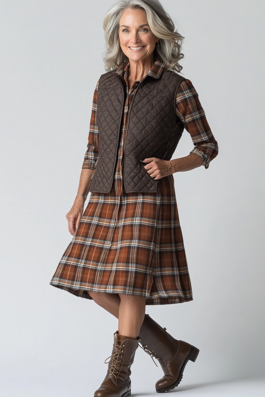19. Plaid Flannel Shirt Dress in Chestnut Brown (Winter Dresses For Women Over 50) - Winter Dresses For Women Over 50