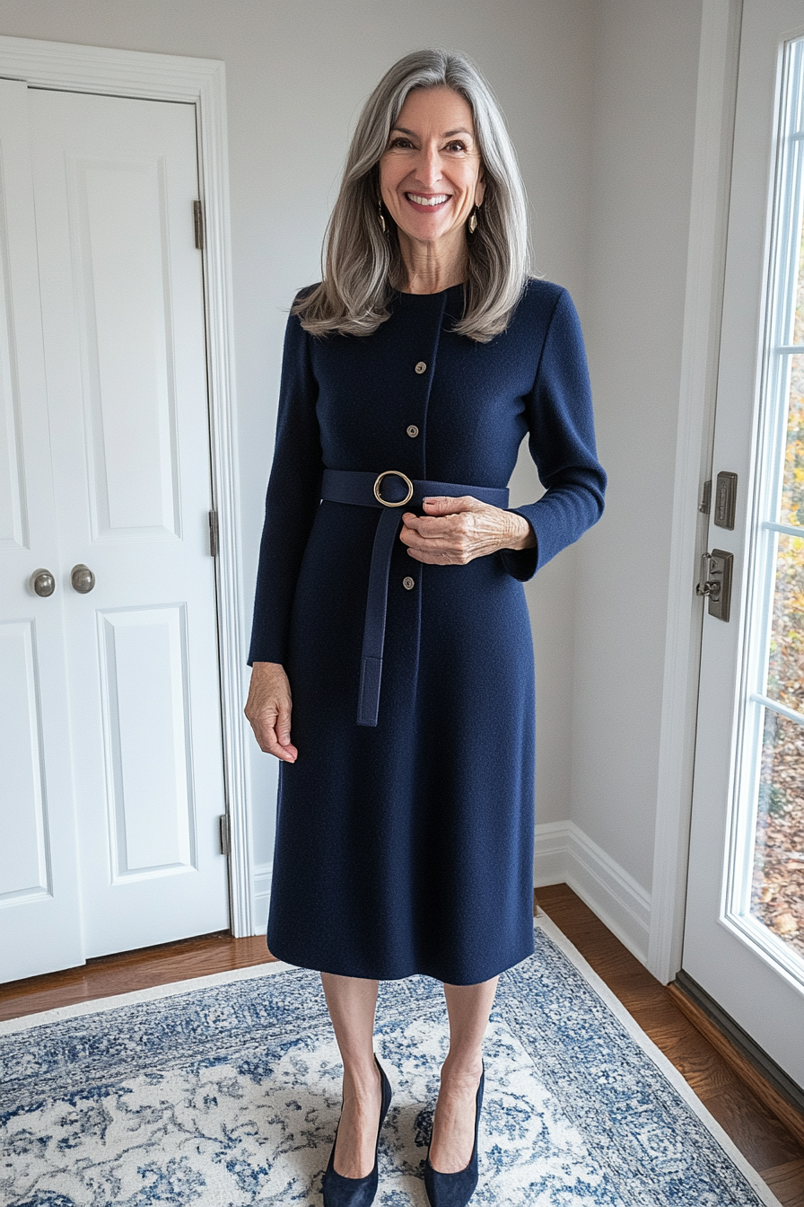 21. Merino Wool Midi Dress in Navy Blue (Winter Dresses For Women Over 50) - Winter Dresses For Women Over 50