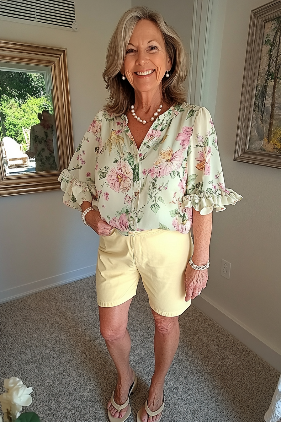 8. Garden Party Grace (Summer Shorts Outfits For Women Over 50) - Summer Shorts Outfits For Women Over 50