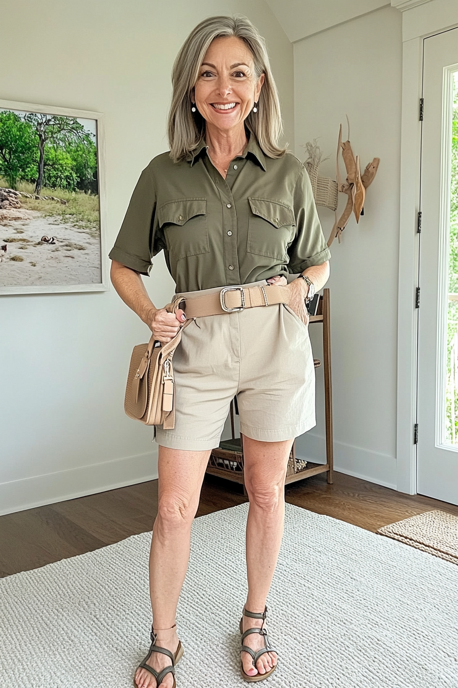 11. Refined Safari Style (Summer Shorts Outfits For Women Over 50) - Summer Shorts Outfits For Women Over 50