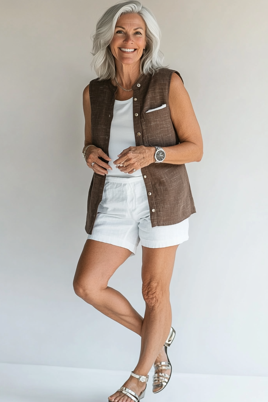 13. Sophisticated Summer Layers (Summer Shorts Outfits For Women Over 50) - Summer Shorts Outfits For Women Over 50