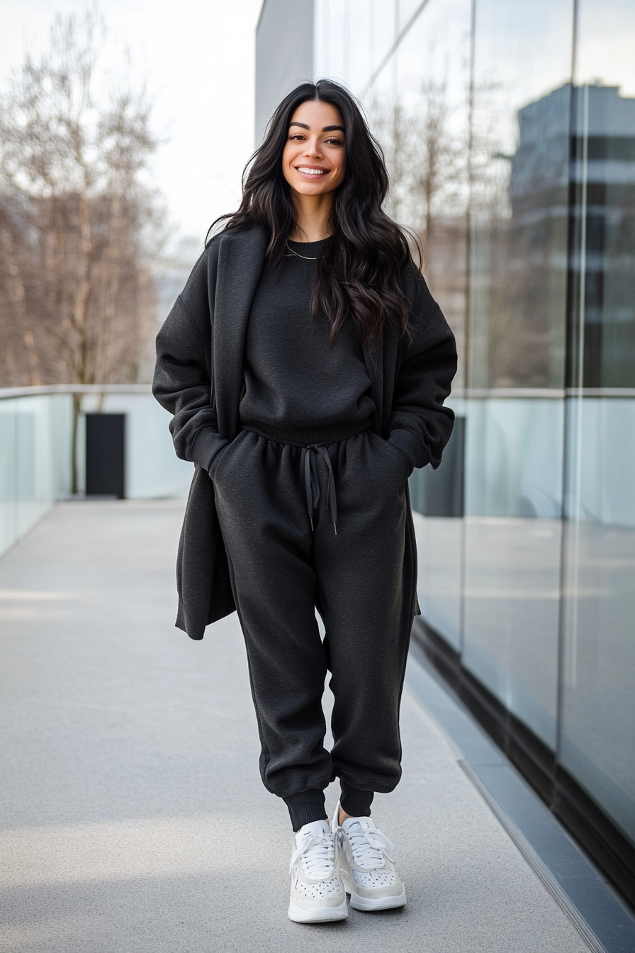 1. Effortless Monochrome (Sweater And Sweatpants Outfit Ideas) - Sweater And Sweatpants Outfit Ideas