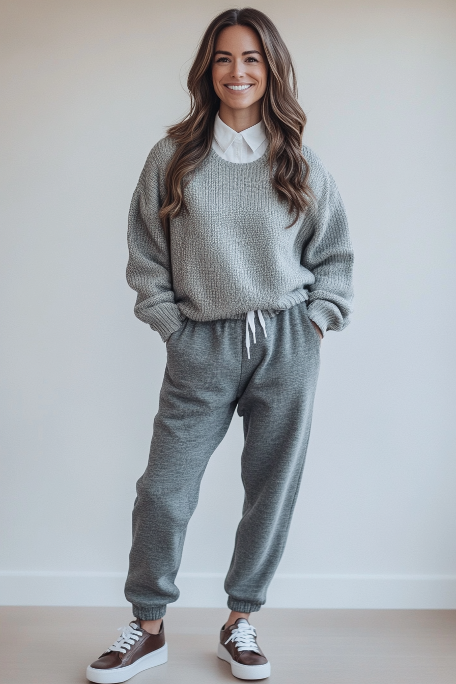 2. Classic Gray Layers (Sweater And Sweatpants Outfit Ideas) - Sweater And Sweatpants Outfit Ideas