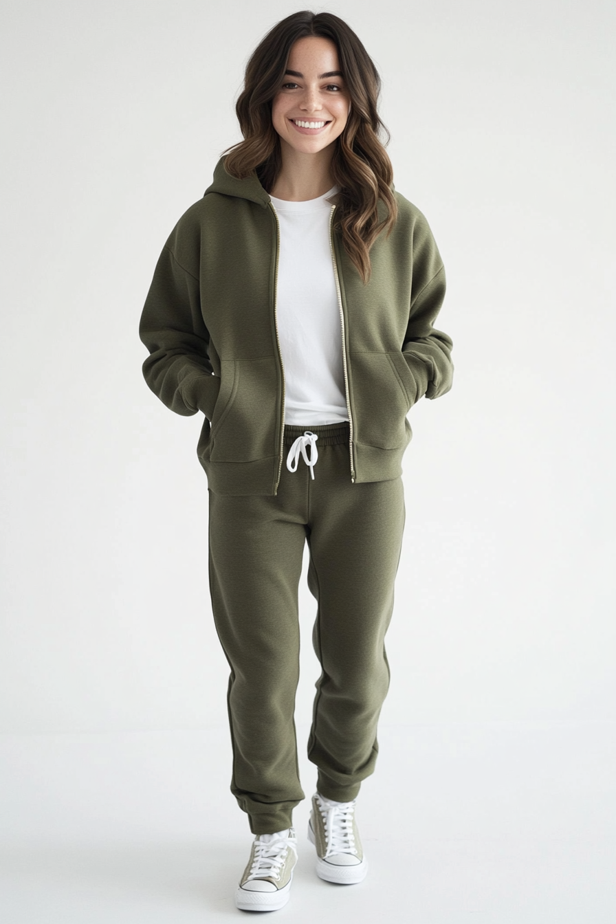4. Earthy Olive Comfort (Sweater And Sweatpants Outfit Ideas) - Sweater And Sweatpants Outfit Ideas