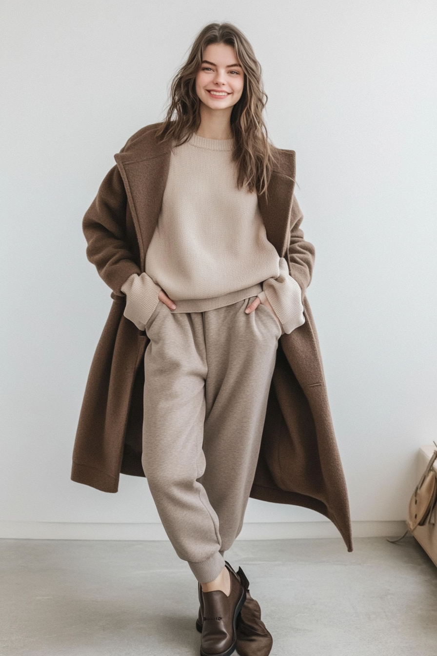 6. Layered Neutrals (Sweater And Sweatpants Outfit Ideas) - Sweater And Sweatpants Outfit Ideas