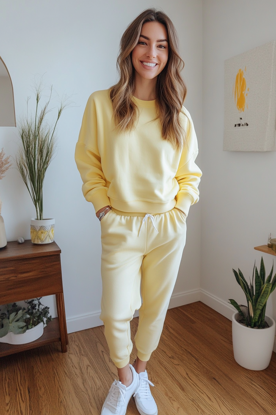8. Bright & Playful Yellow (Sweater And Sweatpants Outfit Ideas) - Sweater And Sweatpants Outfit Ideas