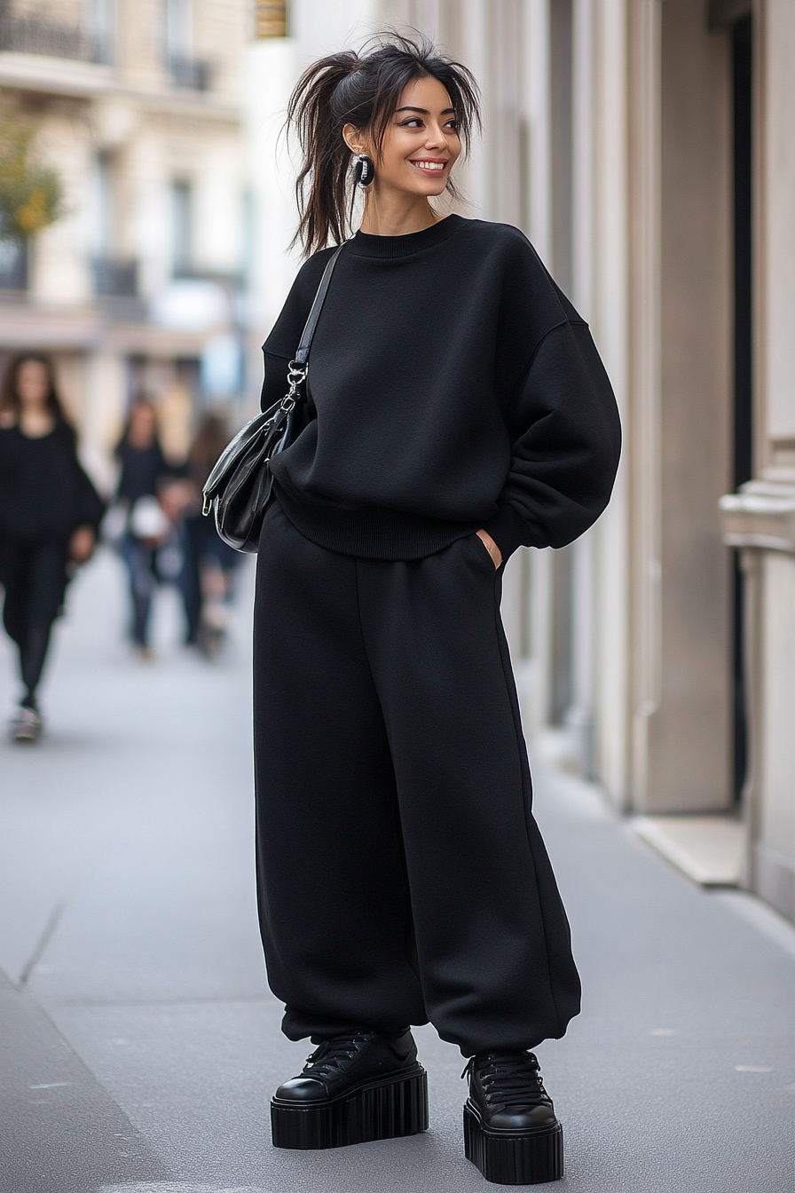 14. Chic Oversized Black (Sweater And Sweatpants Outfit Ideas) - Sweater And Sweatpants Outfit Ideas