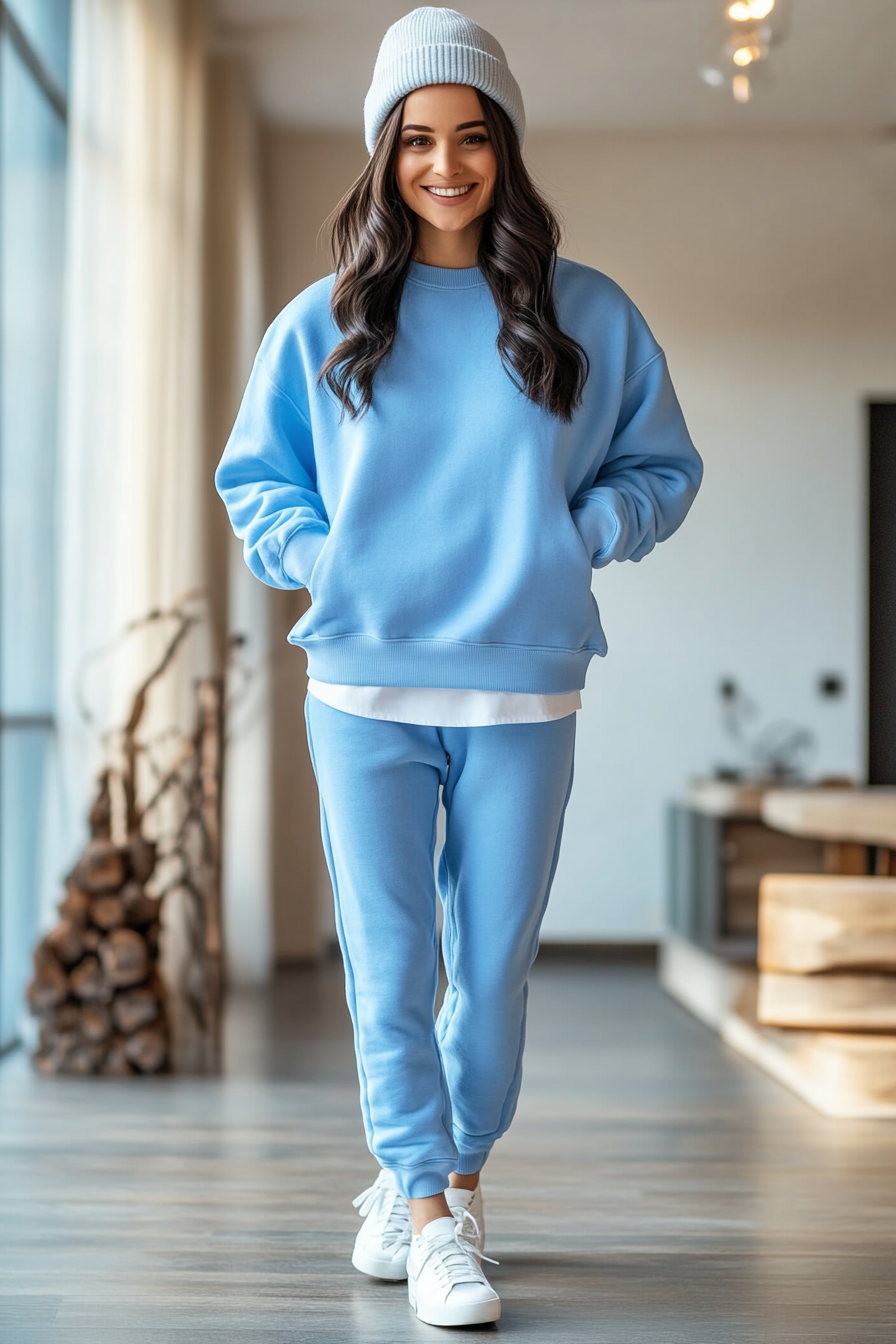 18. Casual Ice Blue (Sweater And Sweatpants Outfit Ideas) - Sweater And Sweatpants Outfit Ideas