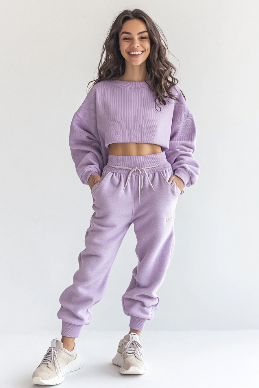 19. Coordinated Lilac Set (Sweater And Sweatpants Outfit Ideas) - Sweater And Sweatpants Outfit Ideas