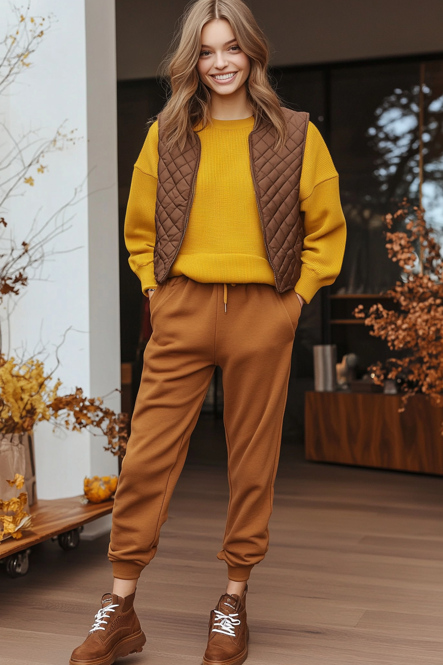 22. Warm Mustard Tones (Sweater And Sweatpants Outfit Ideas) - Sweater And Sweatpants Outfit Ideas