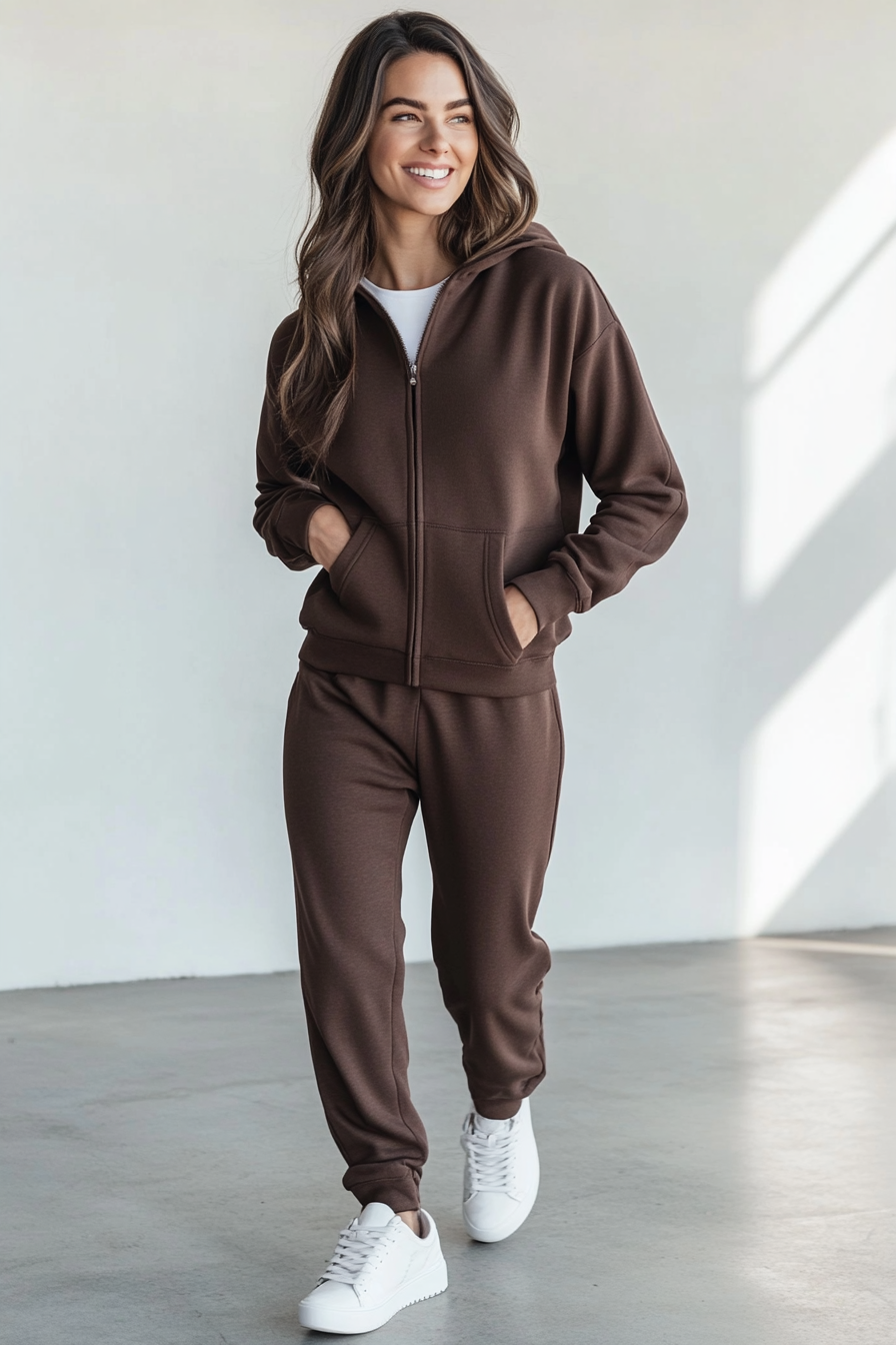 23. Laid-Back Coffee Tones (Sweater And Sweatpants Outfit Ideas) - Sweater And Sweatpants Outfit Ideas