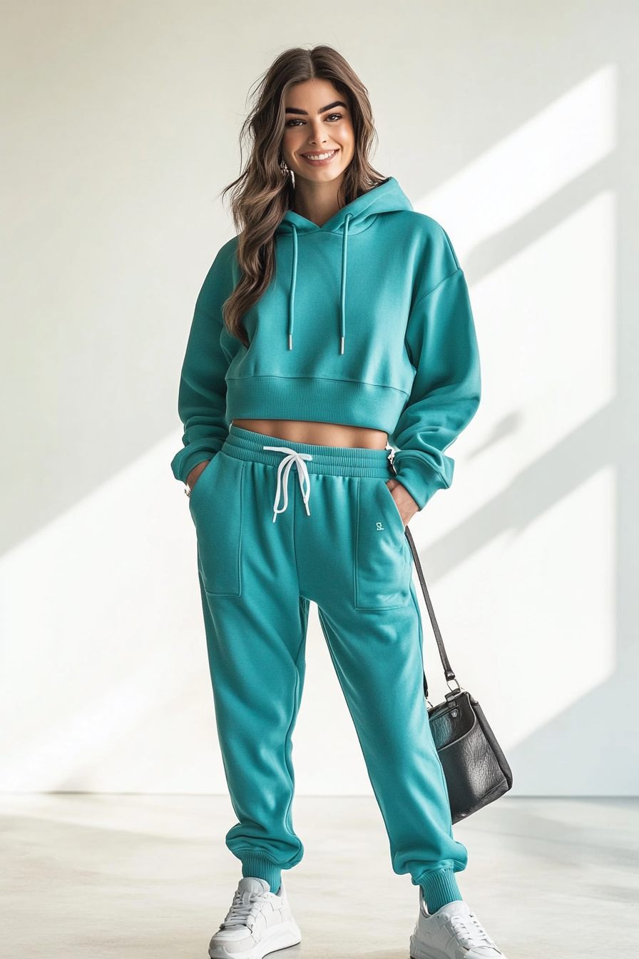 24. Vibrant Teal Energy (Sweater And Sweatpants Outfit Ideas) - Sweater And Sweatpants Outfit Ideas