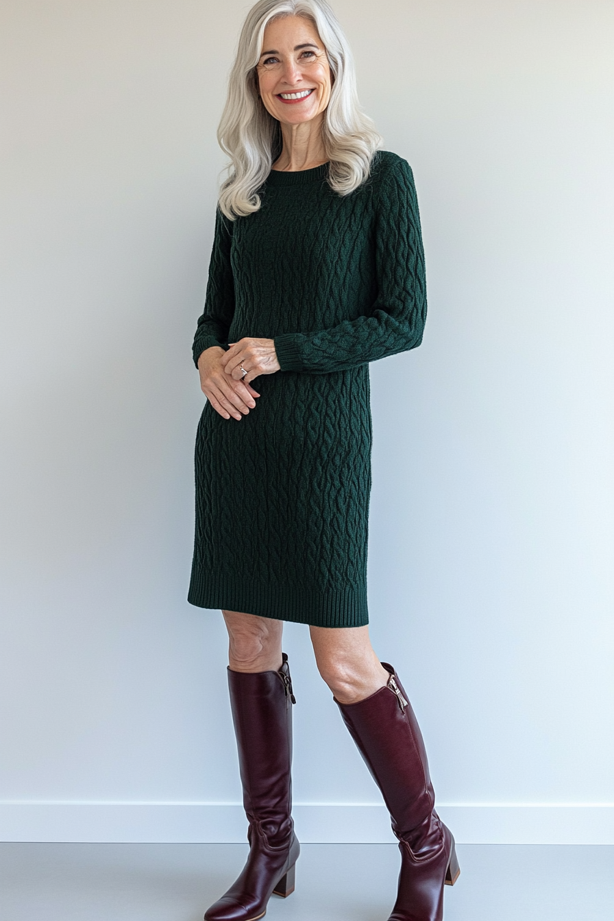 8. Sophisticated Sweater Dress (Basic Outfits For Women Over 50) - Basic Outfits For Women Over 50