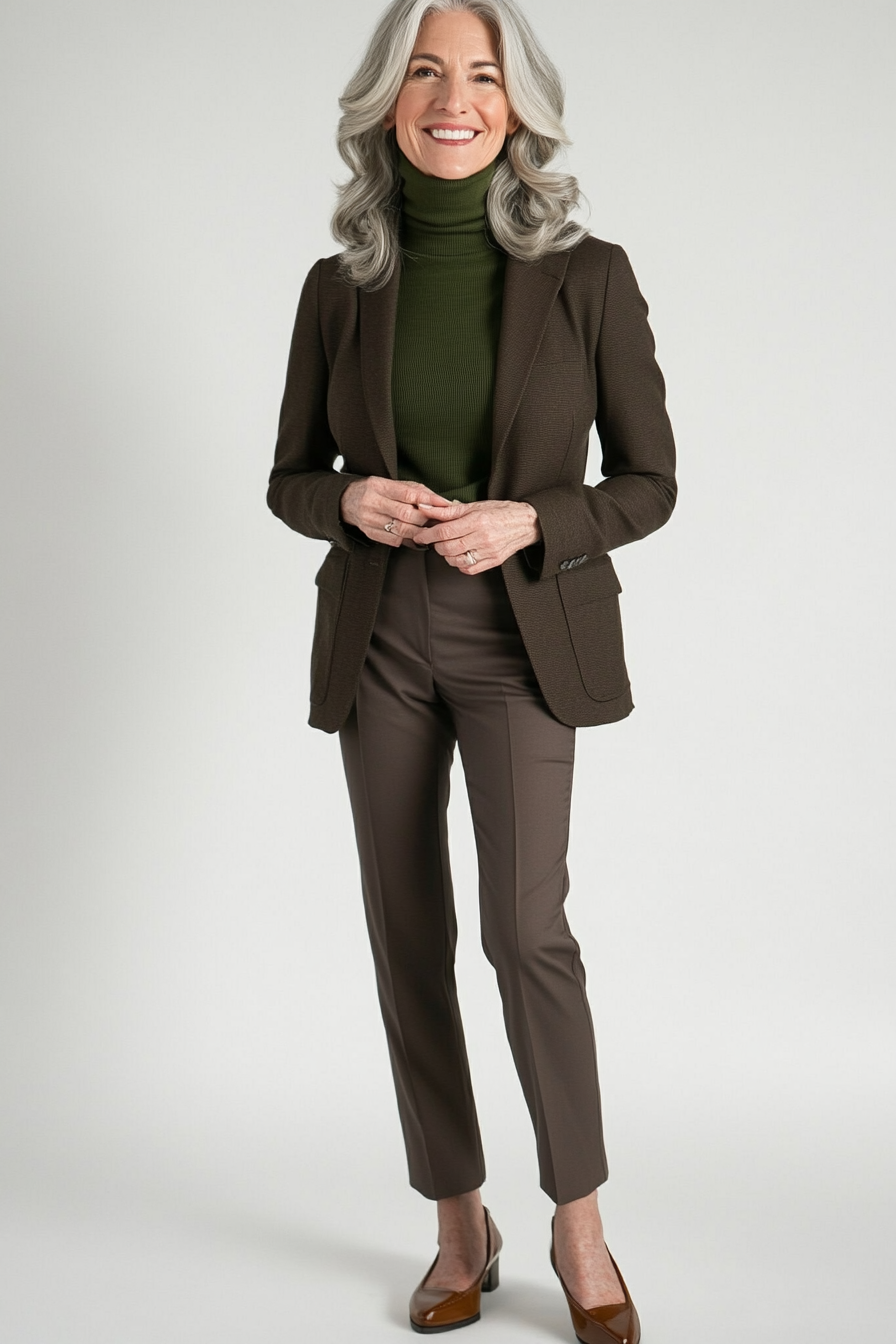 18. Layered Turtleneck & Wool Blazer (Basic Outfits For Women Over 50) - Basic Outfits For Women Over 50