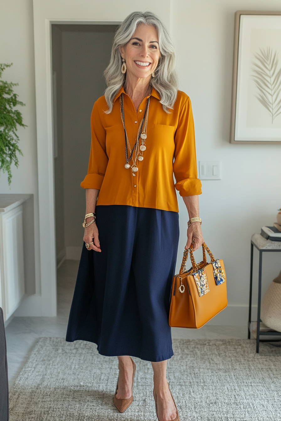 22. Relaxed Shirt Dress & Layered Jewelry (Basic Outfits For Women Over 50) - Basic Outfits For Women Over 50