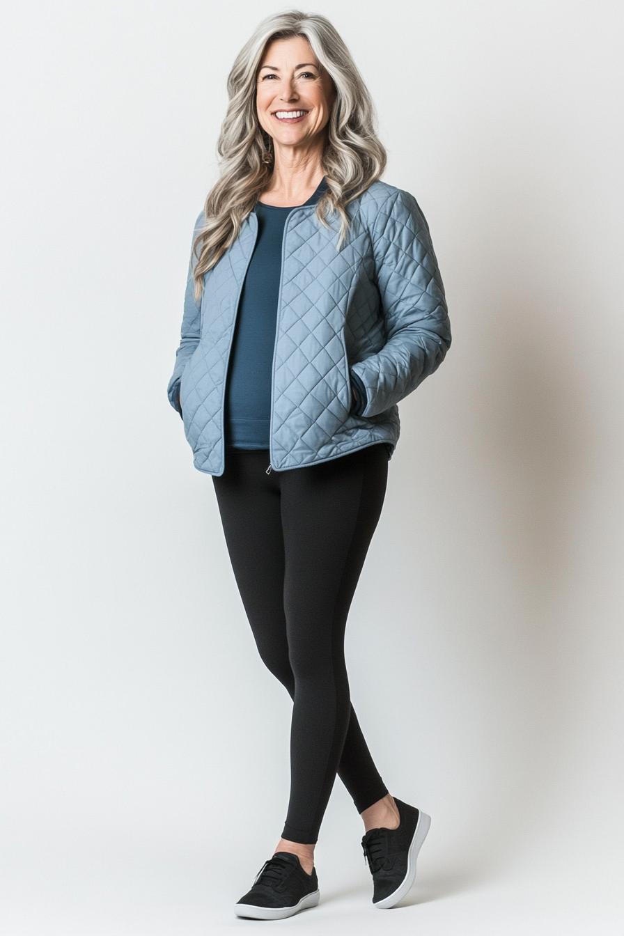 25. Trendy Quilted Jacket & Leggings (Basic Outfits For Women Over 50) - Basic Outfits For Women Over 50