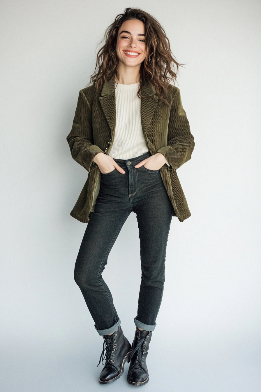 19. Retro Corduroy & Denim Mix (Jeans Outfit Ideas) - Jeans Outfit Ideas