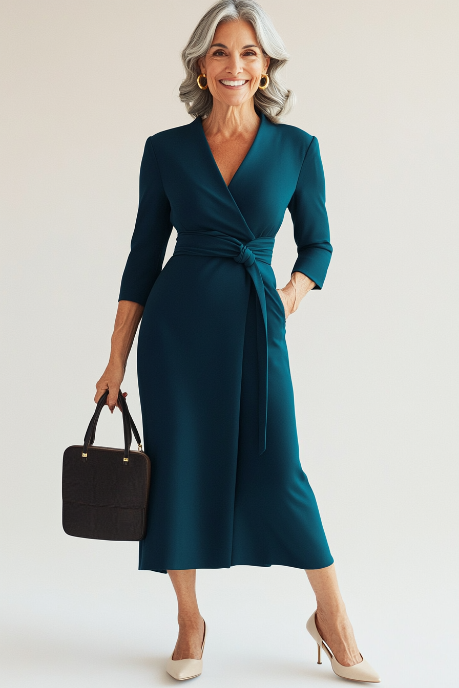 4. Sophisticated Wrap Dress (Great Outfits For Women Over 50) - Great Outfits For Women Over 50