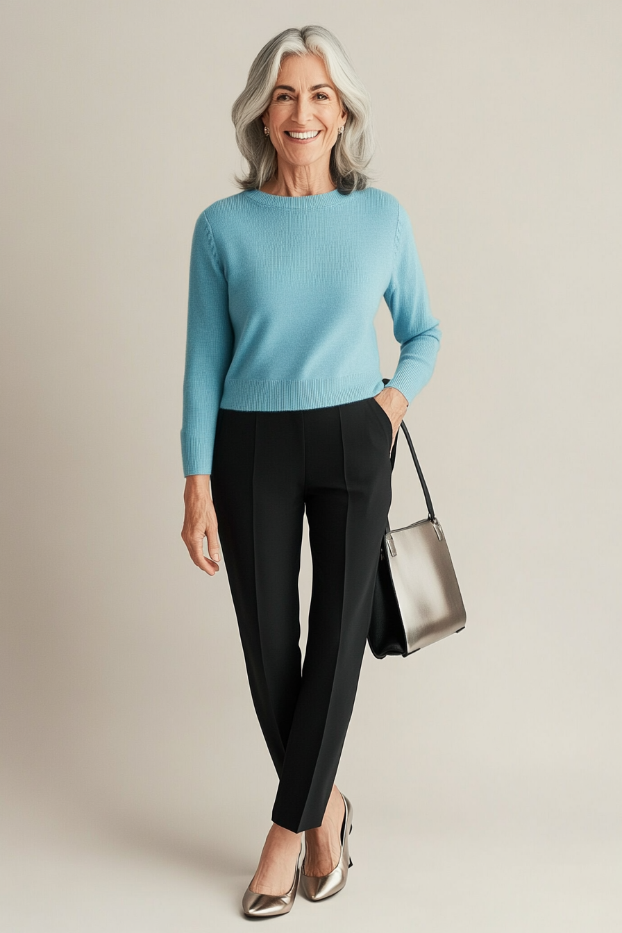 15. Polished Sweater & Trousers (Great Outfits For Women Over 50) - Great Outfits For Women Over 50