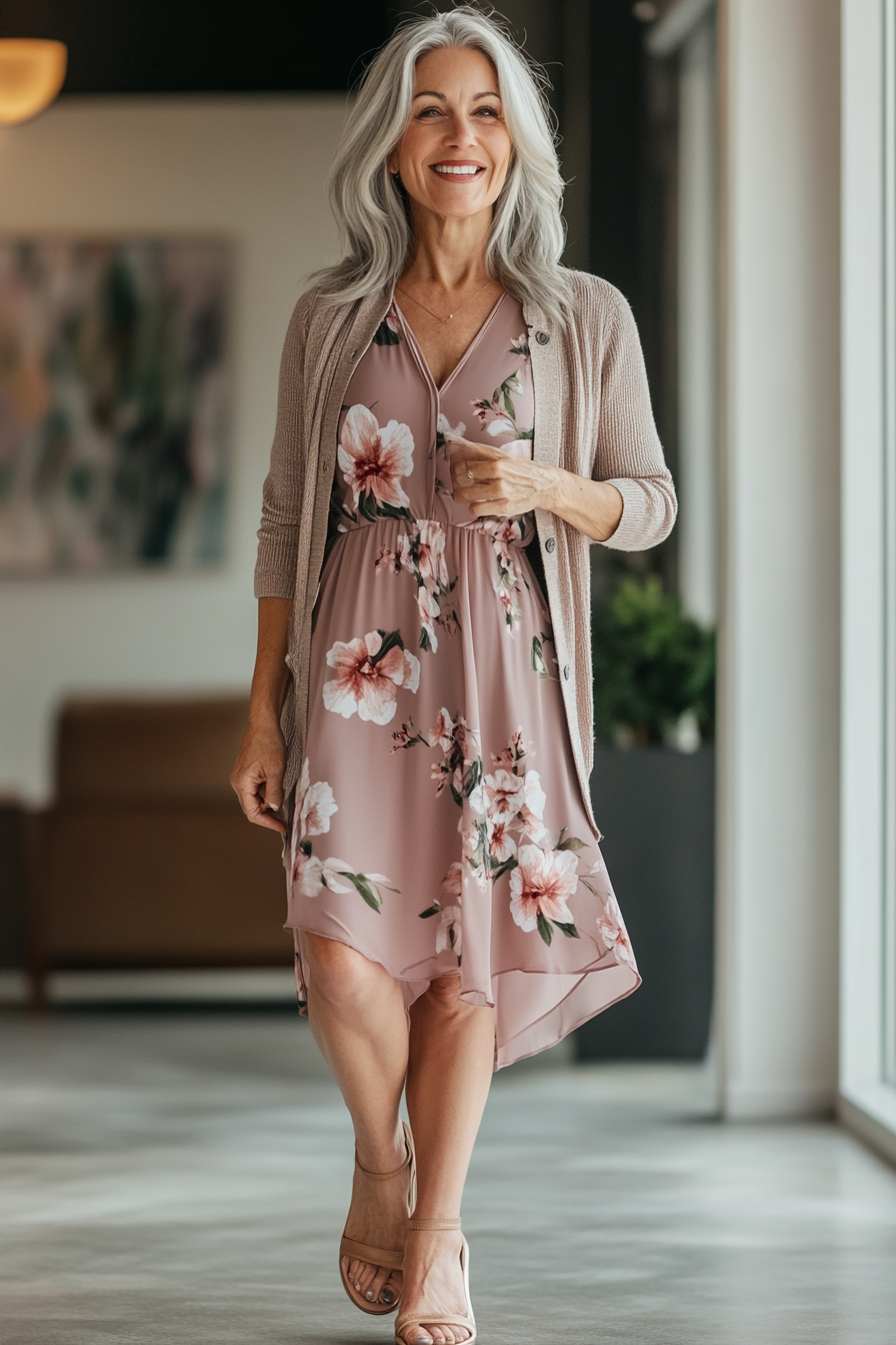 16. Feminine Floral Midi Dress (Great Outfits For Women Over 50) - Great Outfits For Women Over 50