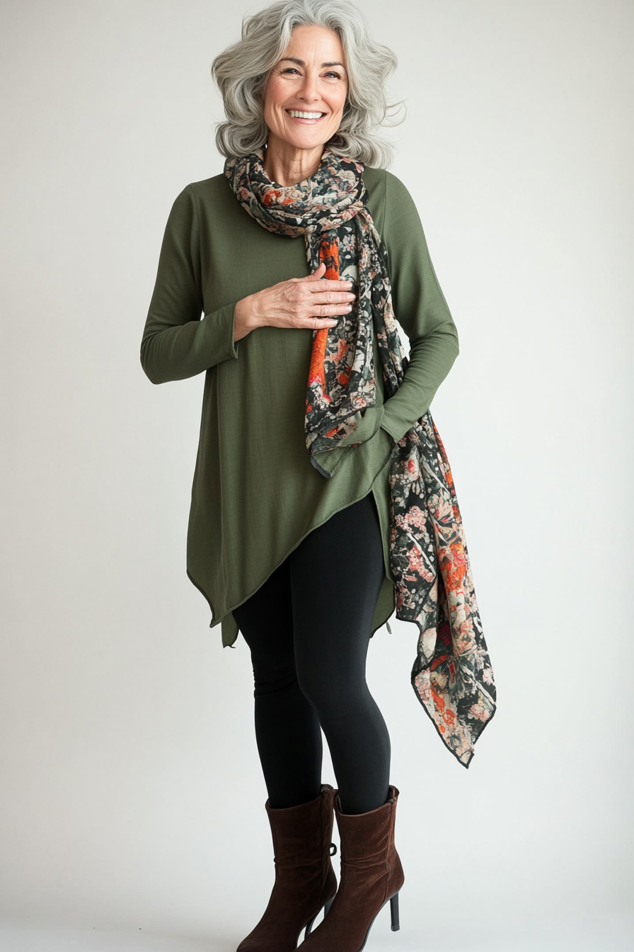 18. Layered Tunic & Leggings (Great Outfits For Women Over 50) - Great Outfits For Women Over 50