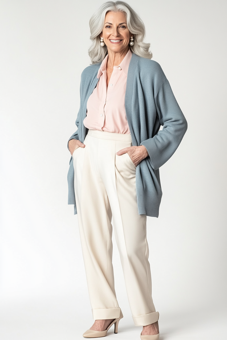 26. Understated Elegance in Soft Pastels (Great Outfits For Women Over 50) - Great Outfits For Women Over 50