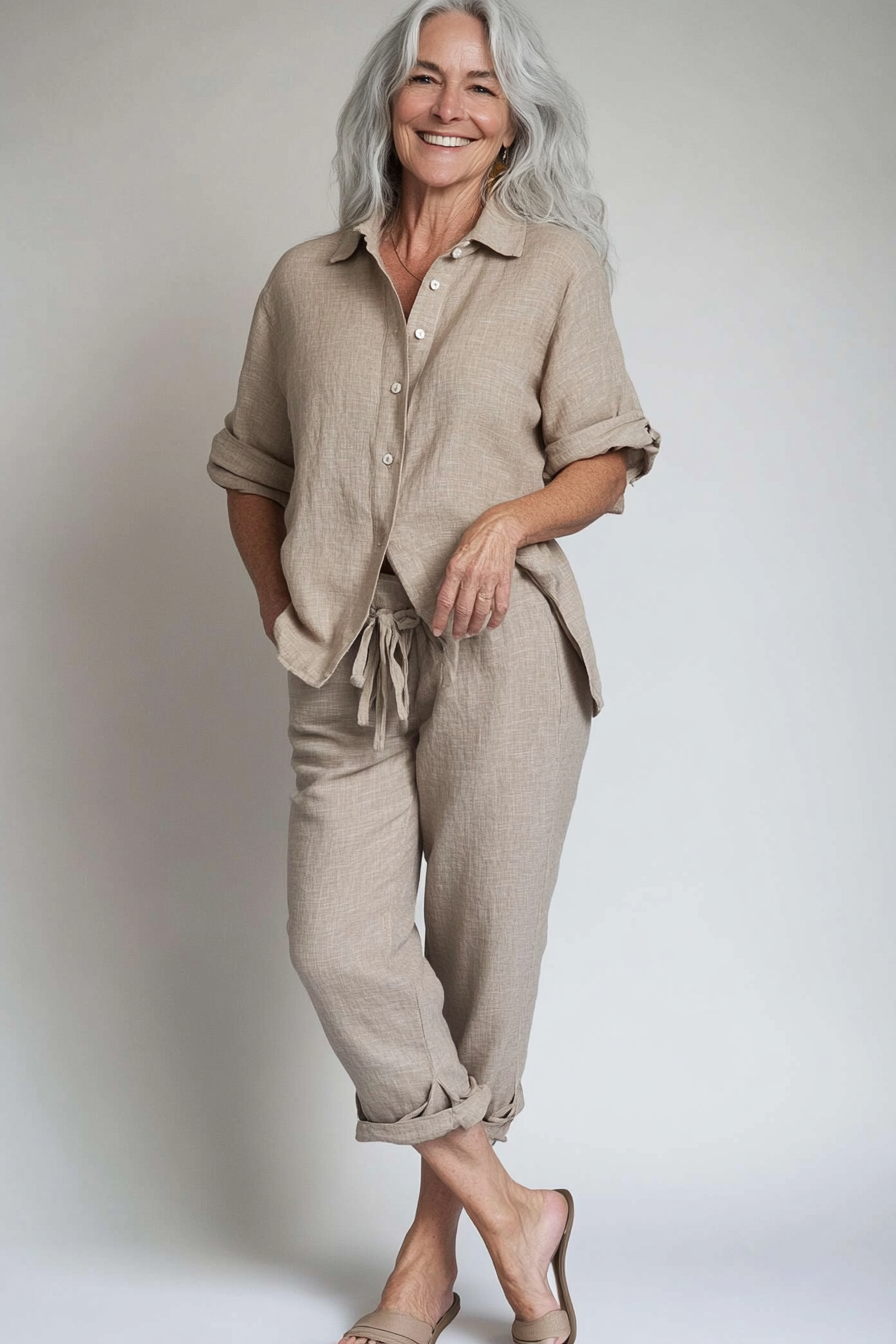 14. Relaxed Linen Set (Hip Outfits For Women Over 50) - Hip Outfits For Women Over 50